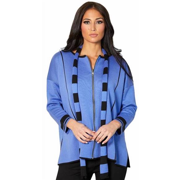 NEW ANGEL APPAREL reversible zip poncho with stripe scarf in periwinkle